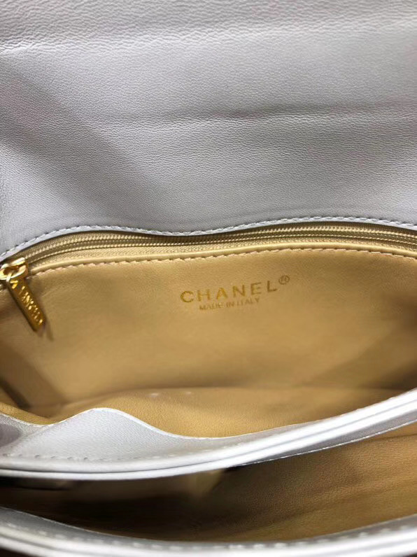 Chanel flap bag with top handle Lambskin & Gold-Tone Metal AS1174 white  