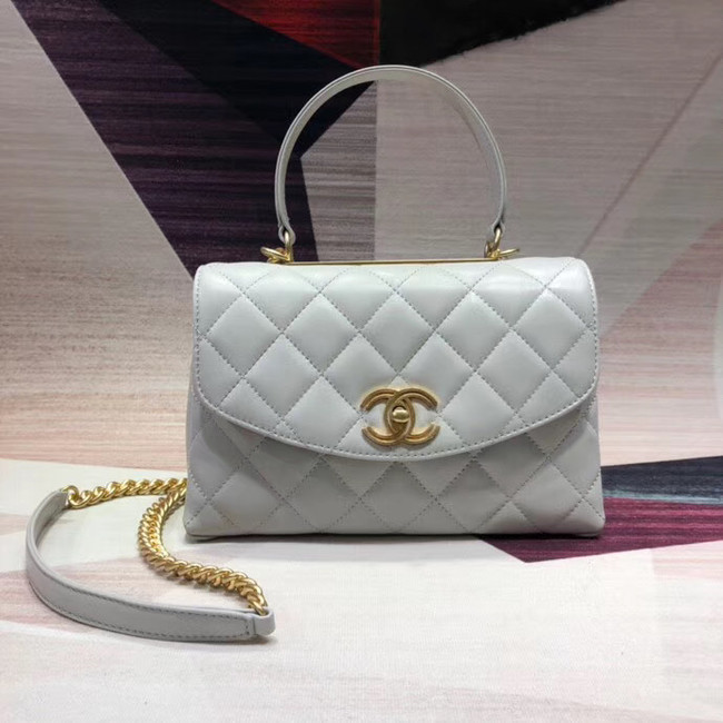 Chanel flap bag with top handle Lambskin & Gold-Tone Metal AS1174 white