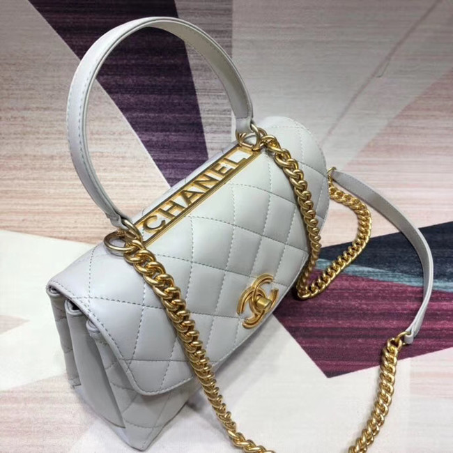 Chanel flap bag with top handle Lambskin & Gold-Tone Metal AS1174 white  