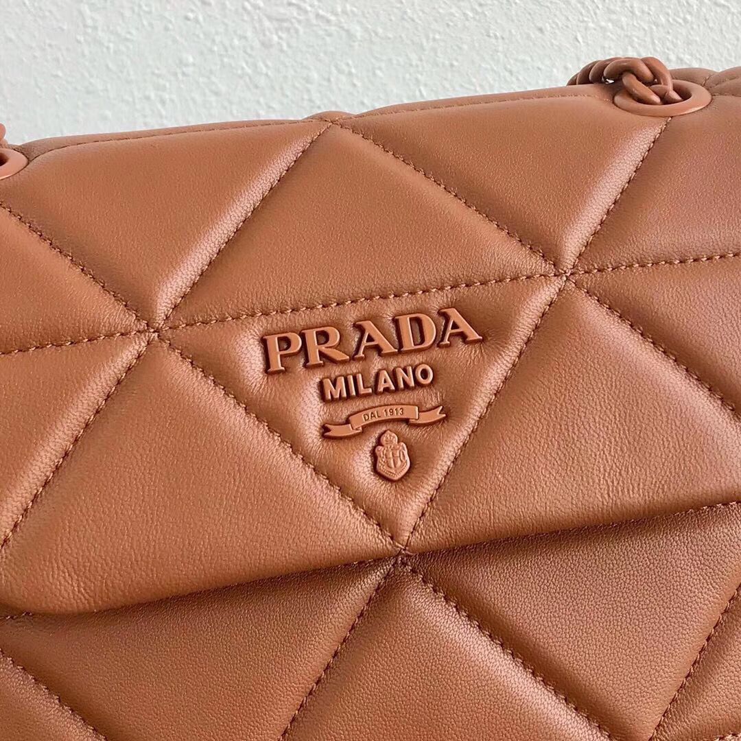 Prada Original Lambskin Leather Shoulder Bag 1BD233 Brown