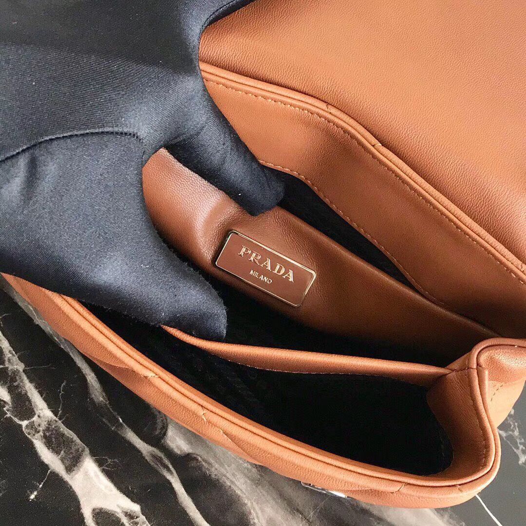 Prada Original Lambskin Leather Shoulder Bag 1BD233 Brown