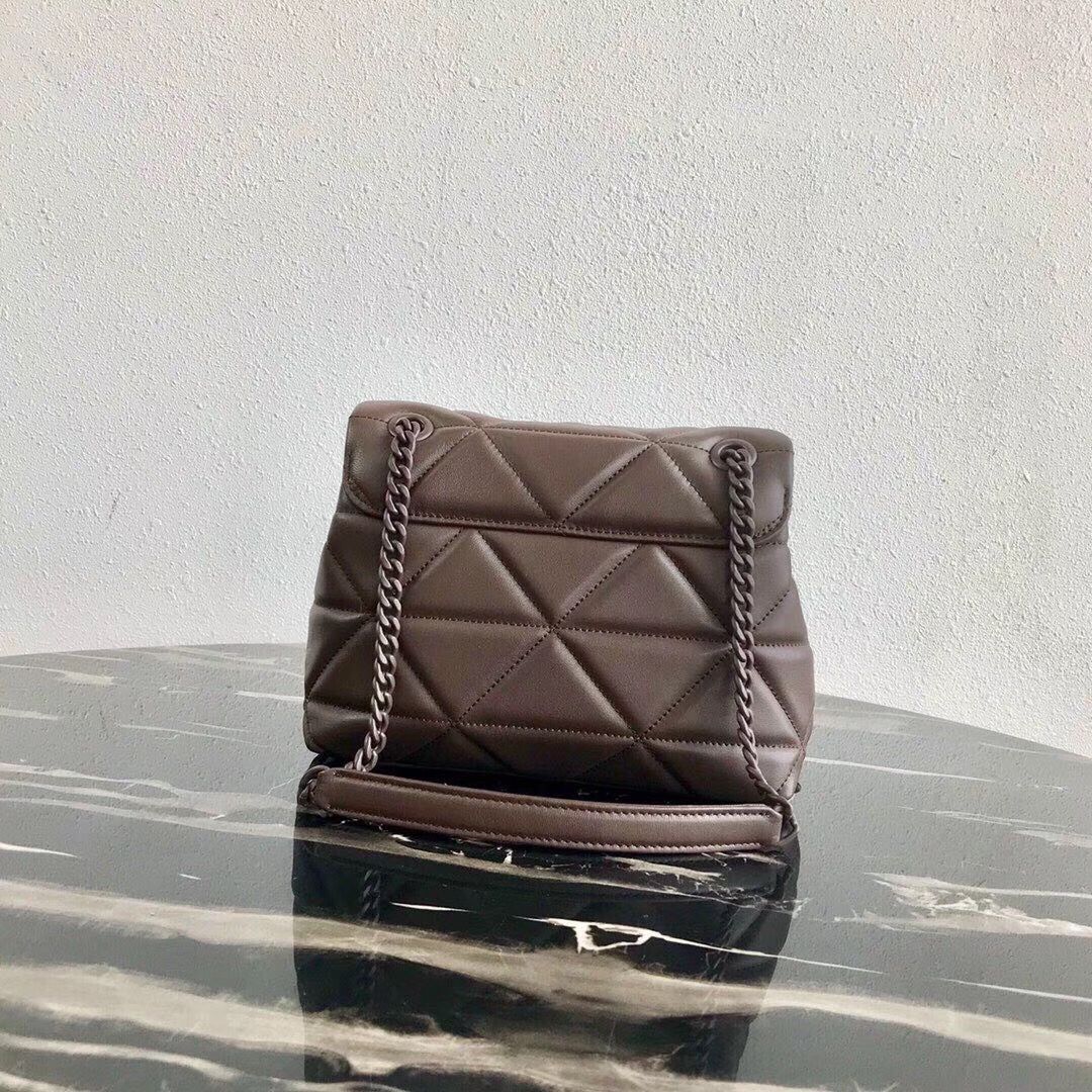 Prada Original Lambskin Leather Shoulder Bag 1BD233 Dark Brown