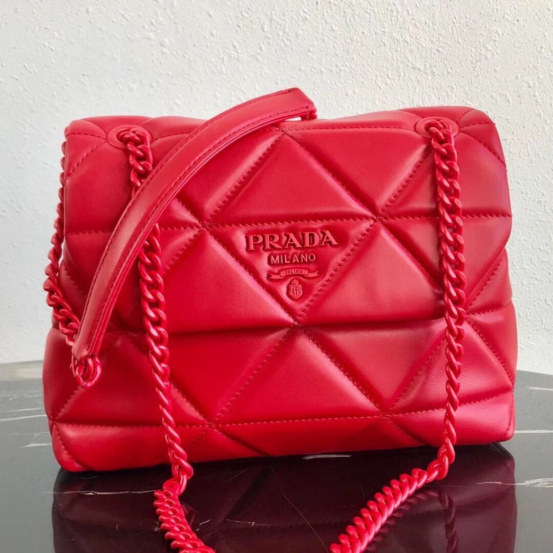 Prada Original Lambskin Leather Shoulder Bag 1BD233 Red