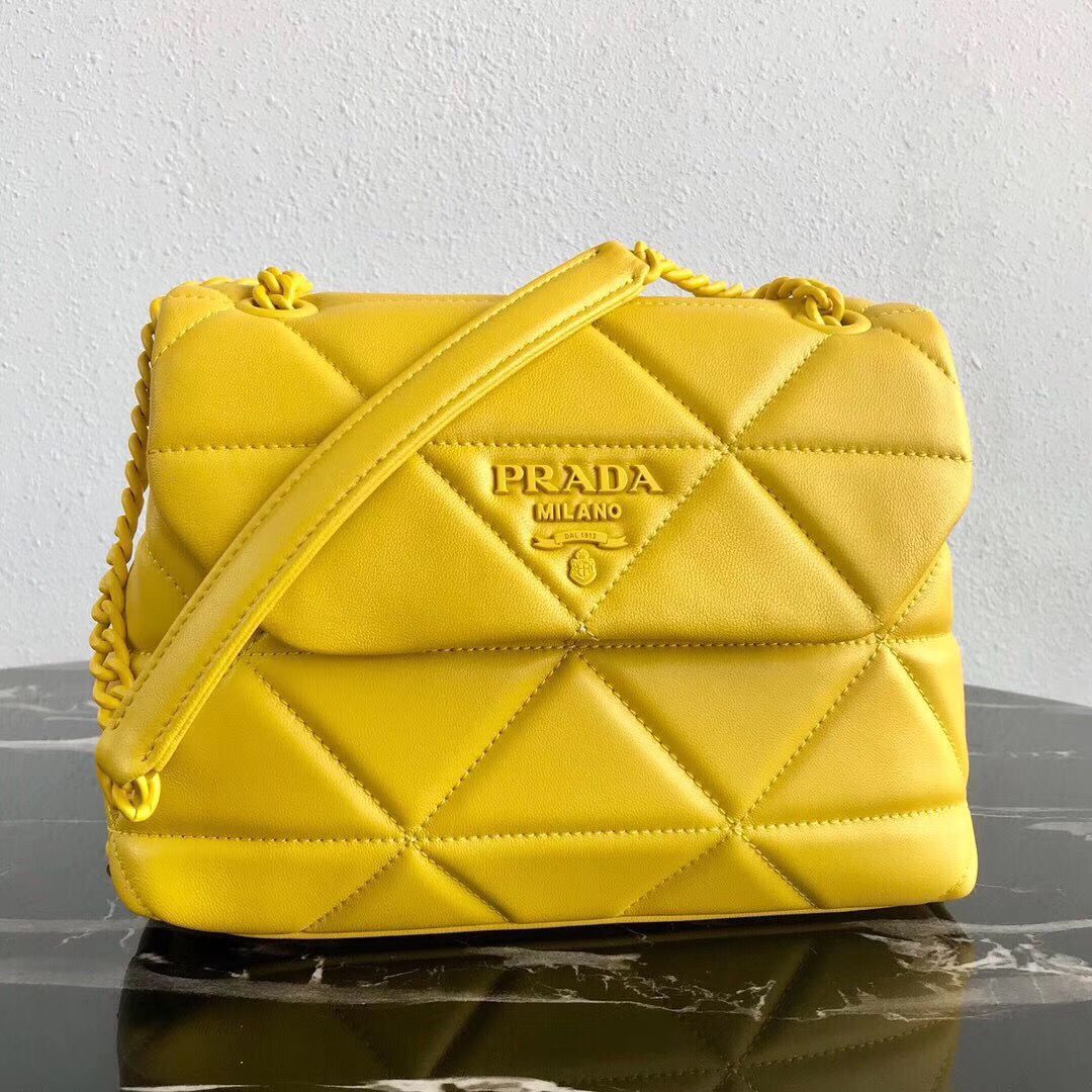 Prada Original Lambskin Leather Shoulder Bag 1BD233 Yellow