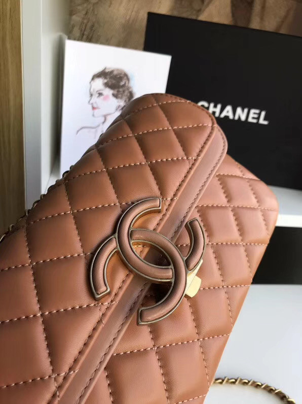 Chanel flap bag Lambskin & Gold-Tone Metal 57275 Camel