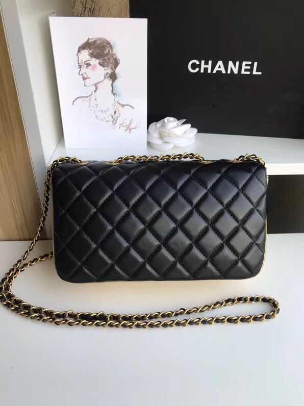 Chanel flap bag Lambskin & Gold-Tone Metal 57275 black&gold