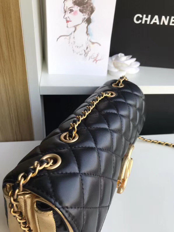 Chanel flap bag Lambskin & Gold-Tone Metal 57275 black&gold