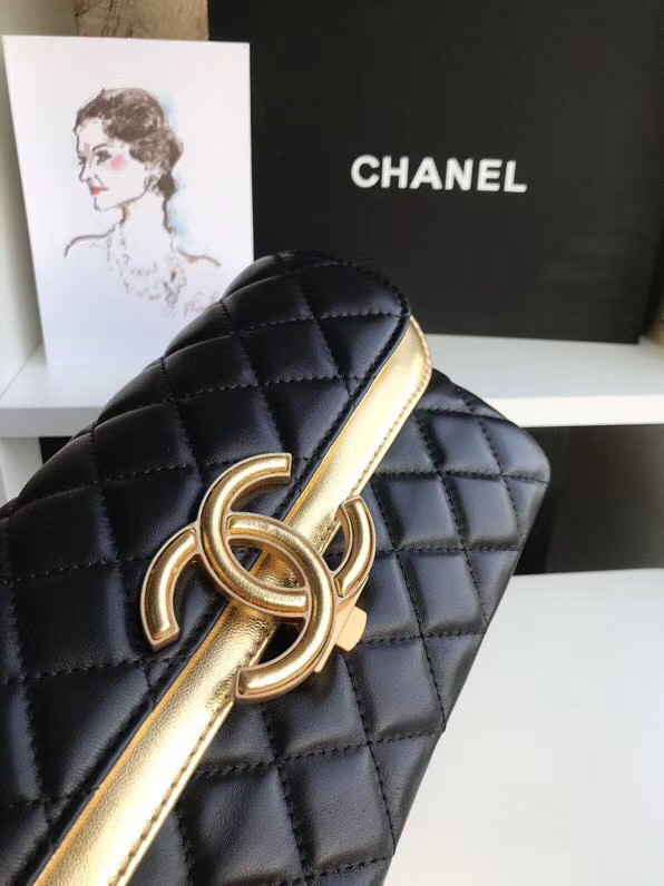 Chanel flap bag Lambskin & Gold-Tone Metal 57275 black&gold