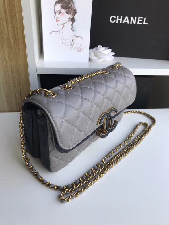 Chanel flap bag Lambskin & Gold-Tone Metal 57275 grey