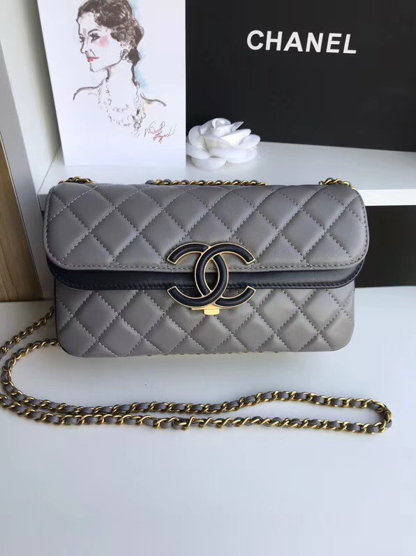 Chanel flap bag Lambskin & Gold-Tone Metal 57275 grey