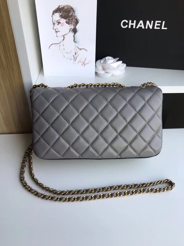 Chanel flap bag Lambskin & Gold-Tone Metal 57275 grey