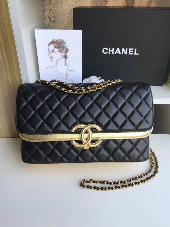 Chanel flap bag Lambskin & Gold-Tone Metal 57276 black&gold