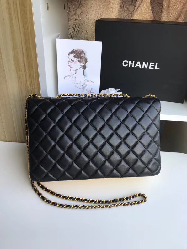 Chanel flap bag Lambskin & Gold-Tone Metal 57276 black&gold