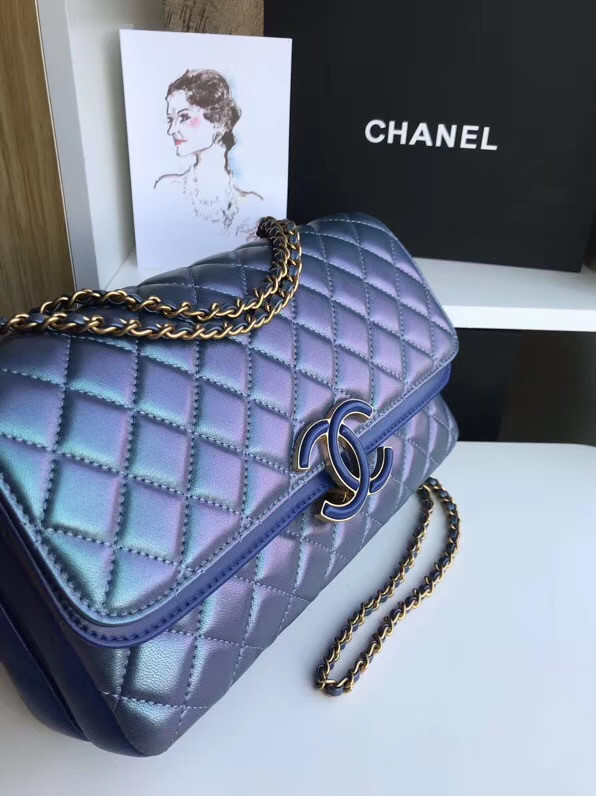 Chanel flap bag Lambskin & Gold-Tone Metal 57276 blue