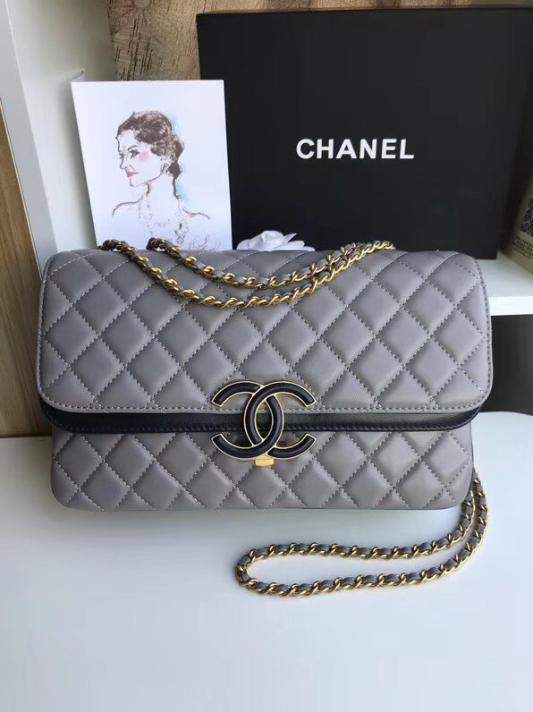 Chanel flap bag Lambskin & Gold-Tone Metal 57276 grey