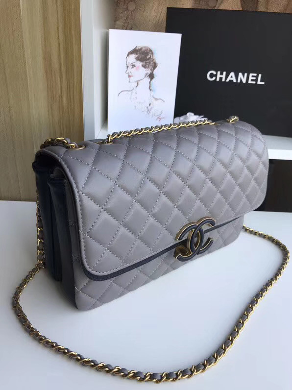 Chanel flap bag Lambskin & Gold-Tone Metal 57276 grey 