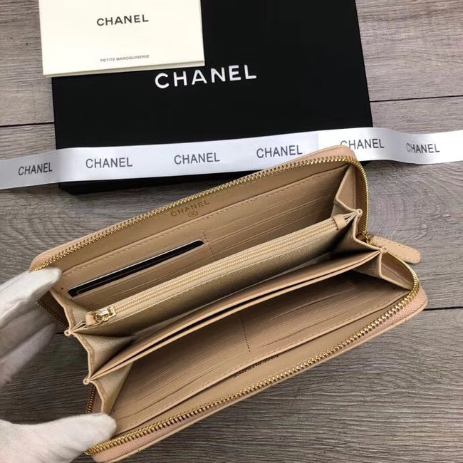 Chanel sheepskin & Gold-Tone Metal Wallet A6870 apricot