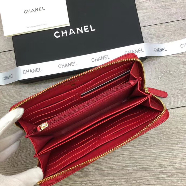 Chanel sheepskin & Gold-Tone Metal Wallet A6870 red