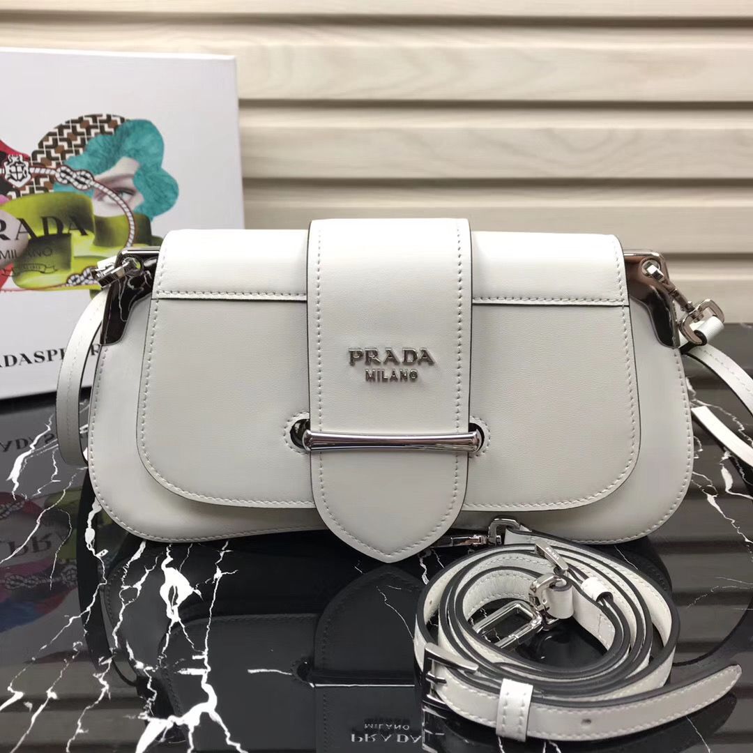 Prada Sidonie leather shoulder bag 1BD168 White