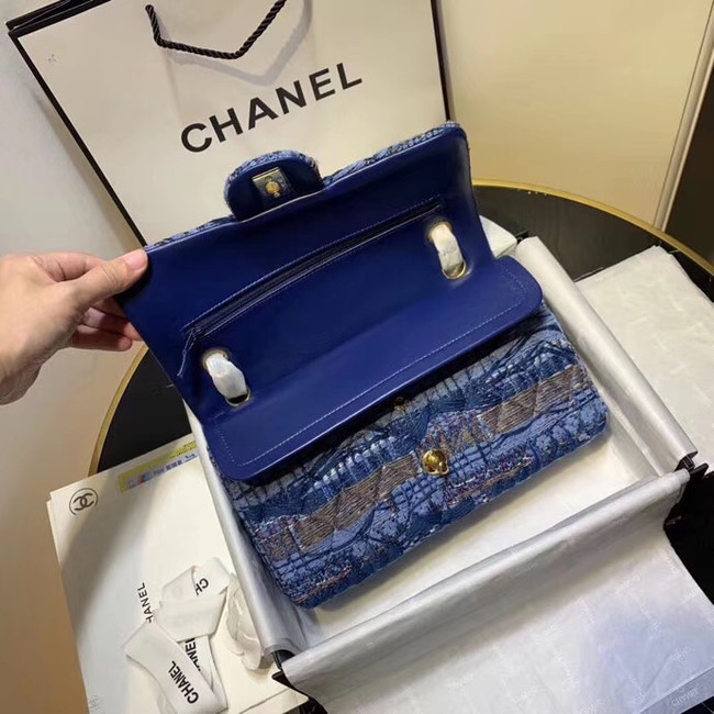 CHANEL Tweed Calfskin -Tone & Gold-Tone Metal AS1112 blue