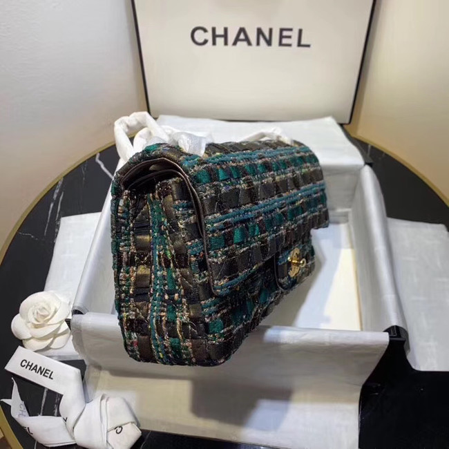 CHANEL Tweed Calfskin -Tone & Gold-Tone Metal AS1112 green