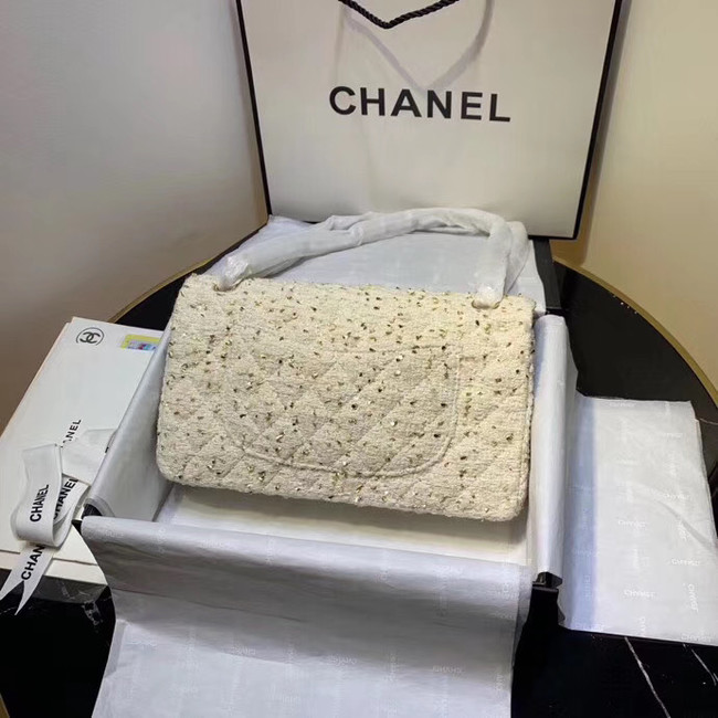 CHANEL Tweed Calfskin -Tone & Gold-Tone Metal AS1112 white