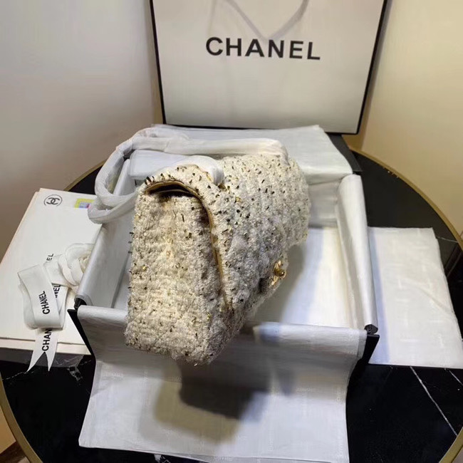 CHANEL Tweed Calfskin -Tone & Gold-Tone Metal AS1112 white