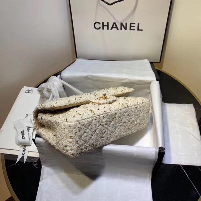 CHANEL Tweed Calfskin -Tone & Gold-Tone Metal AS1112 white