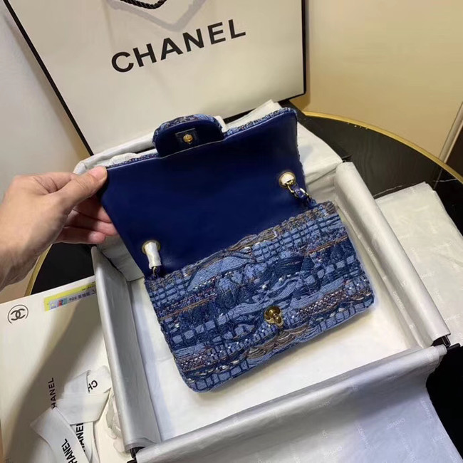 CHANEL Tweed Calfskin -Tone & Gold-Tone Metal AS1116 electric blue