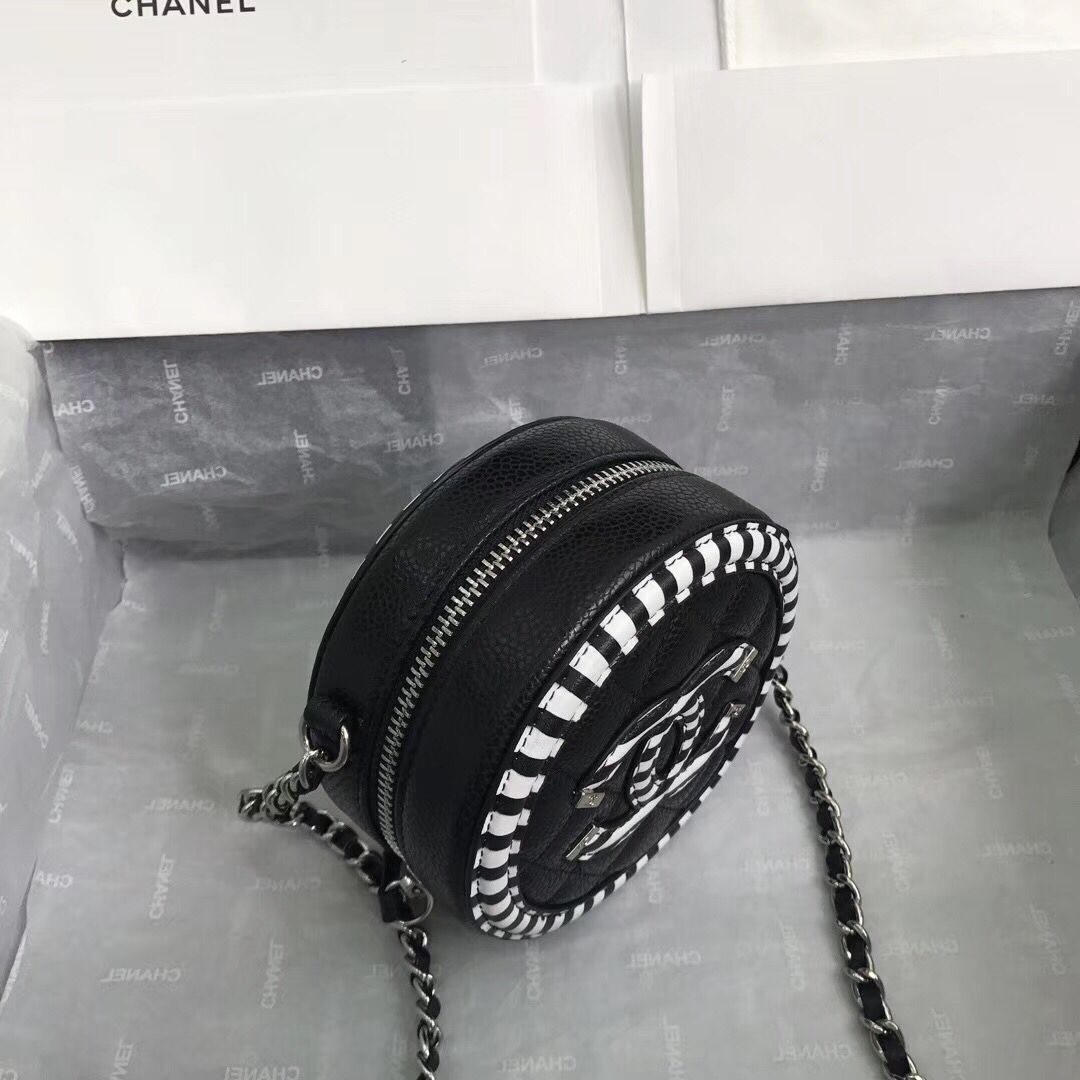 Chanel Lambskin & Silver-Tone Metal small Round Bag 81599 Black
