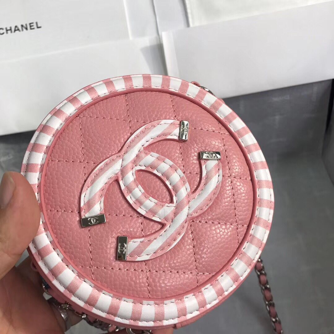 Chanel Lambskin & Silver-Tone Metal small Round Bag 81599 Pink