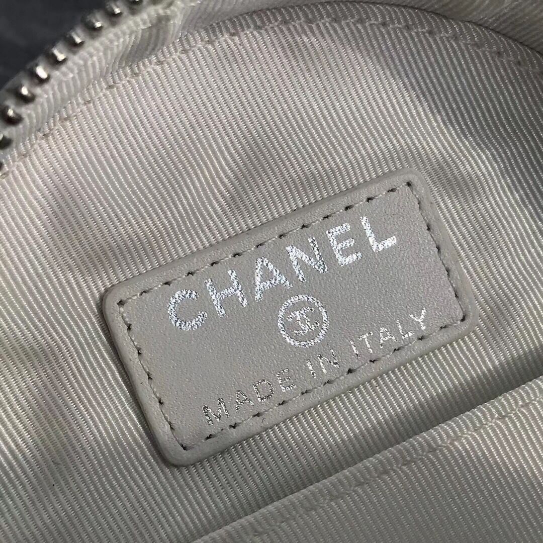 Chanel Lambskin & Silver-Tone Metal small Round Bag 81599 White