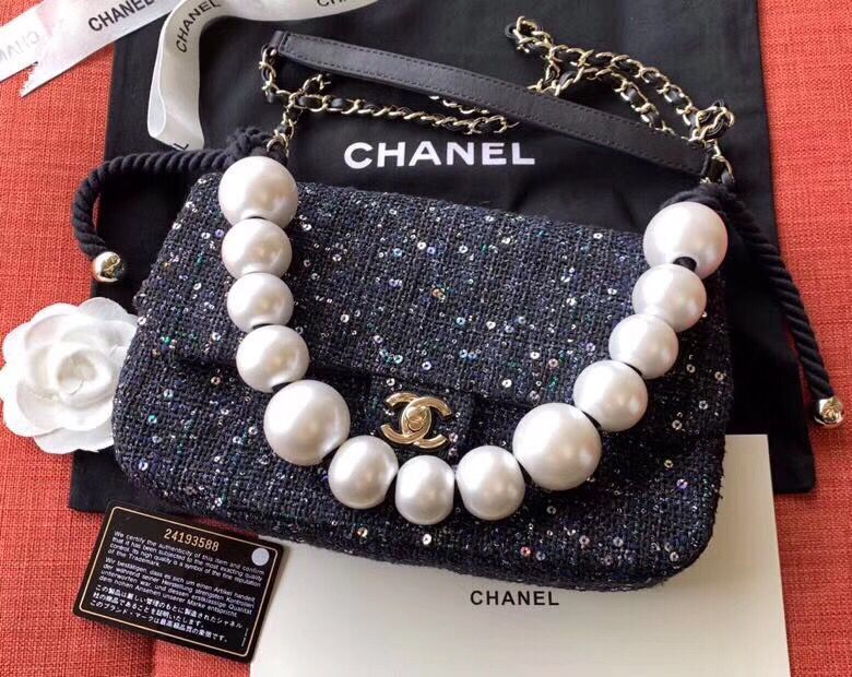 Chanel Original Pearl Shoulder Strap Bag A1112 Black