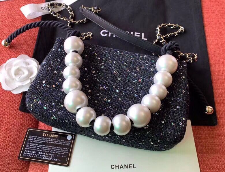 Chanel Original Pearl Shoulder Strap Bag A1112 Black