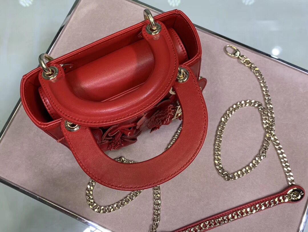 Dior MINI LADY DIOR CALFSKIN BAG M0505 red
