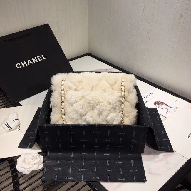 Chanel flap bag Wool sheepskin &Gold-Tone Metal AS1063 white 
