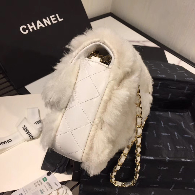 Chanel flap bag Wool sheepskin &Gold-Tone Metal AS1200 white 