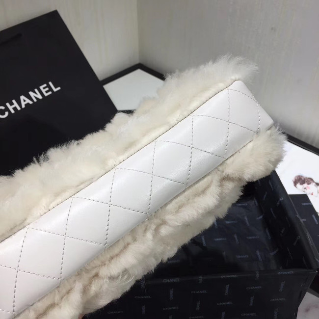 Chanel flap bag Wool sheepskin &Gold-Tone Metal AS1063 white 