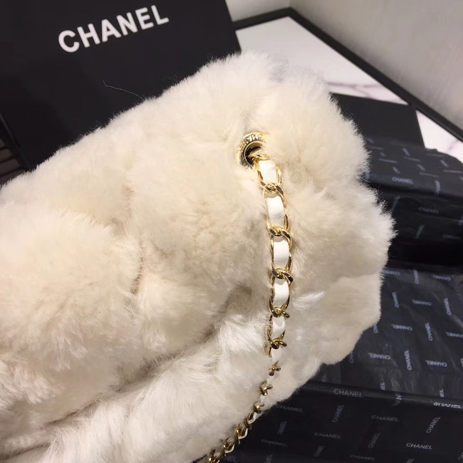 Chanel flap bag Wool sheepskin &Gold-Tone Metal AS1200 white 