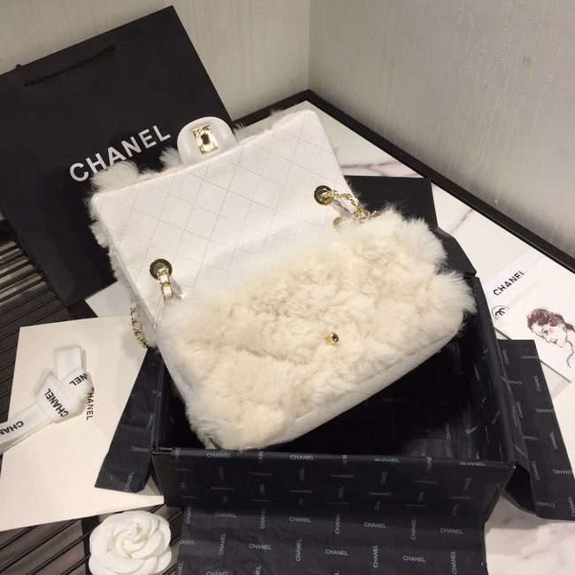 Chanel flap bag Wool sheepskin &Gold-Tone Metal AS1200 white 