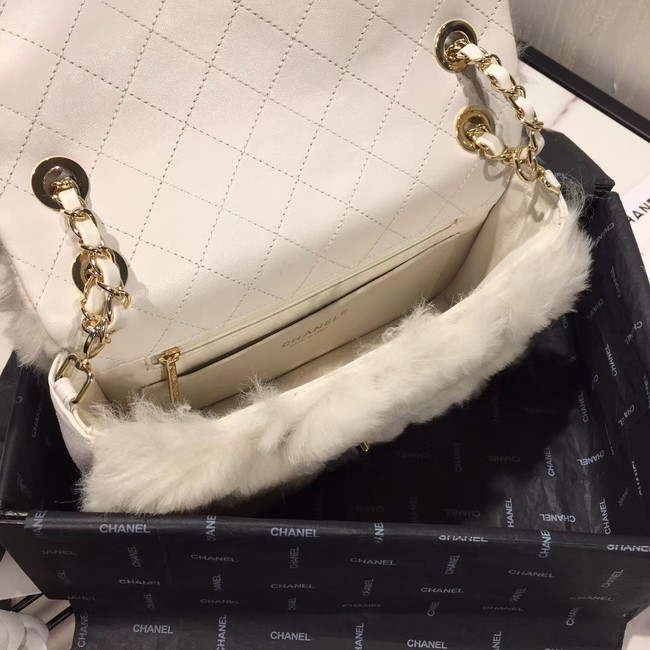 Chanel flap bag Wool sheepskin &Gold-Tone Metal AS1200 white 