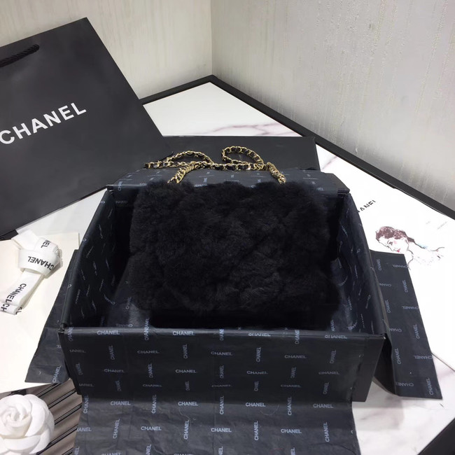 Chanel flap bag Wool sheepskin &Gold-Tone Metal AS1199 black