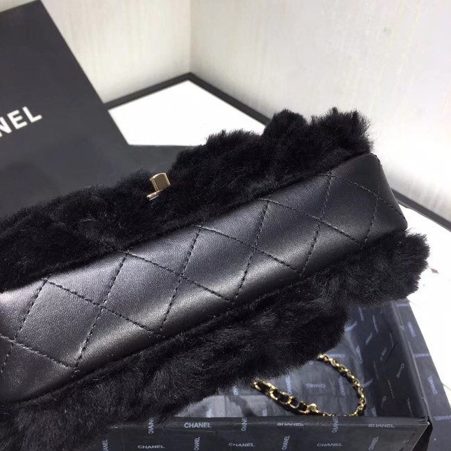 Chanel flap bag Wool sheepskin &Gold-Tone Metal AS1199 black