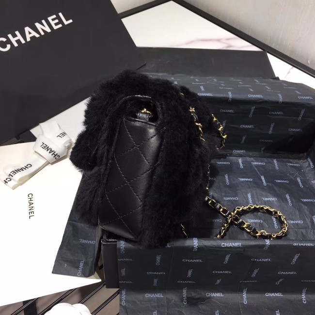 Chanel flap bag Wool sheepskin &Gold-Tone Metal AS1199 black