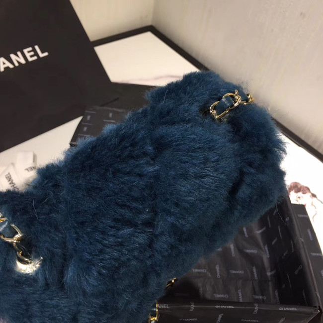 Chanel flap bag Wool sheepskin &Gold-Tone Metal AS1199 blue