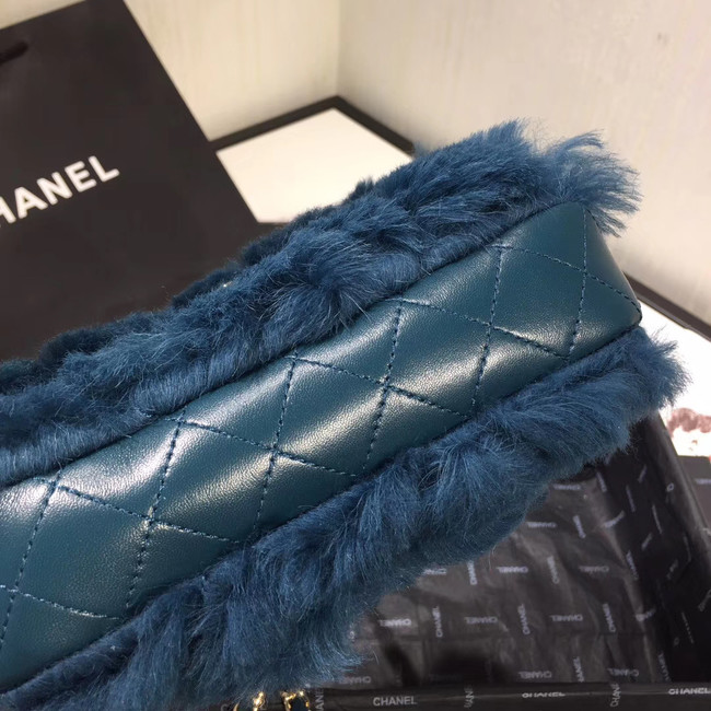 Chanel flap bag Wool sheepskin &Gold-Tone Metal AS1199 blue