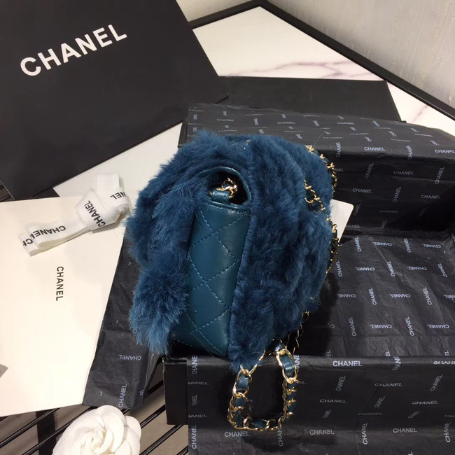 Chanel flap bag Wool sheepskin &Gold-Tone Metal AS1199 blue