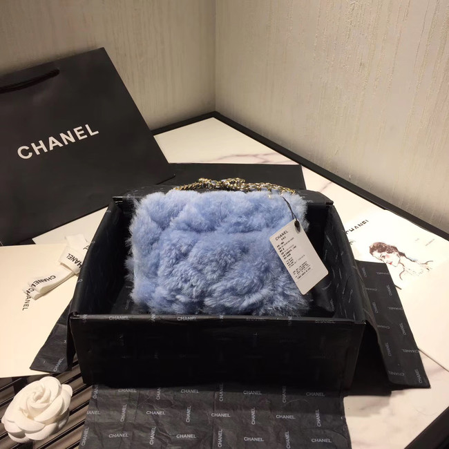 Chanel flap bag Wool sheepskin &Gold-Tone Metal AS1199 light blue