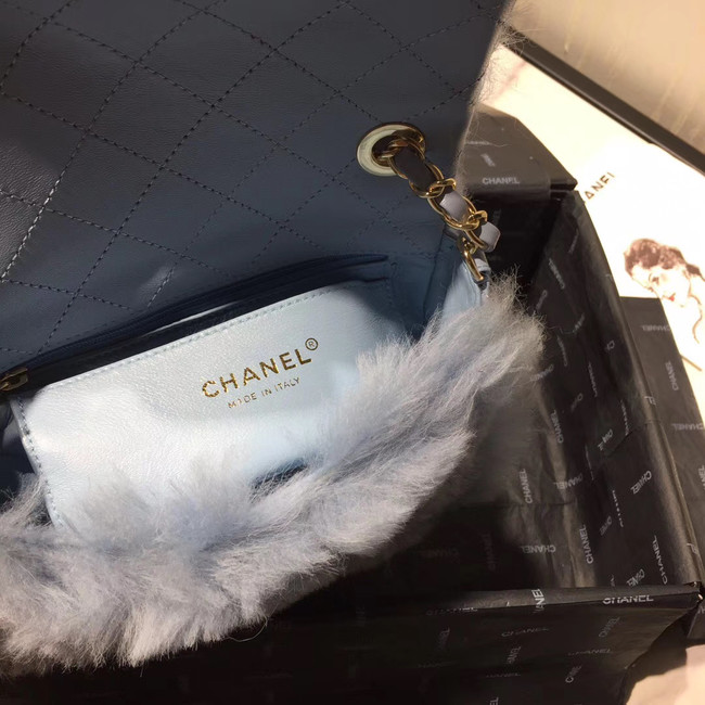 Chanel flap bag Wool sheepskin &Gold-Tone Metal AS1199 light blue