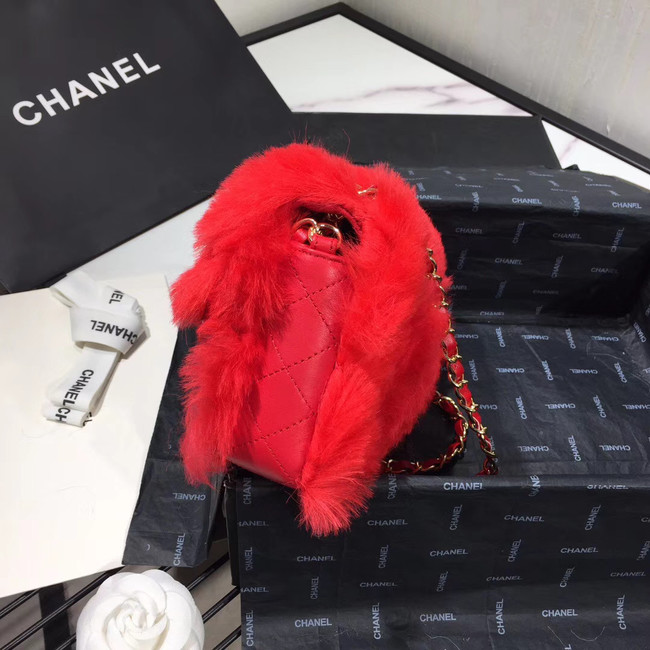 Chanel flap bag Wool sheepskin &Gold-Tone Metal AS1199 red